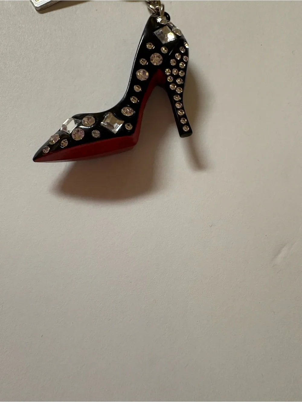 Unbranded Black High Heel red bottom Keychain with Rhinestones
